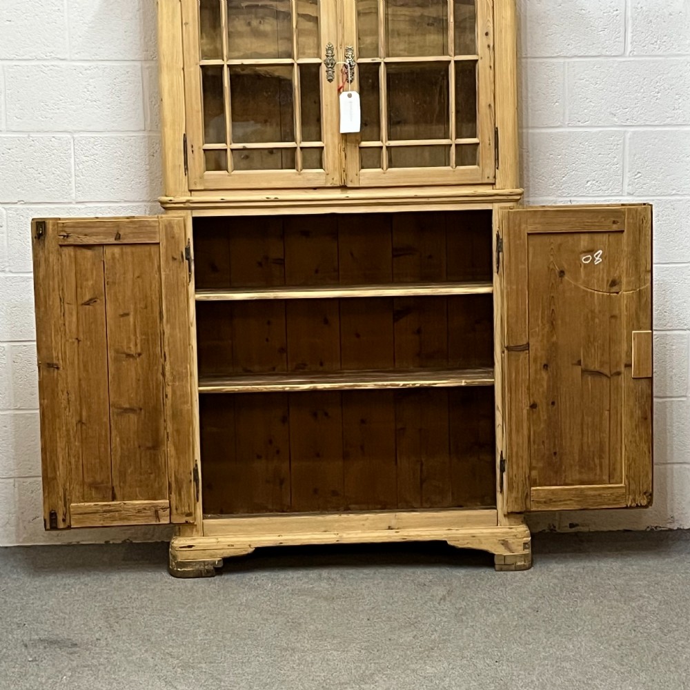Very Old Tall Slim Pine Partly Glazed Cupboard Cabinet View III