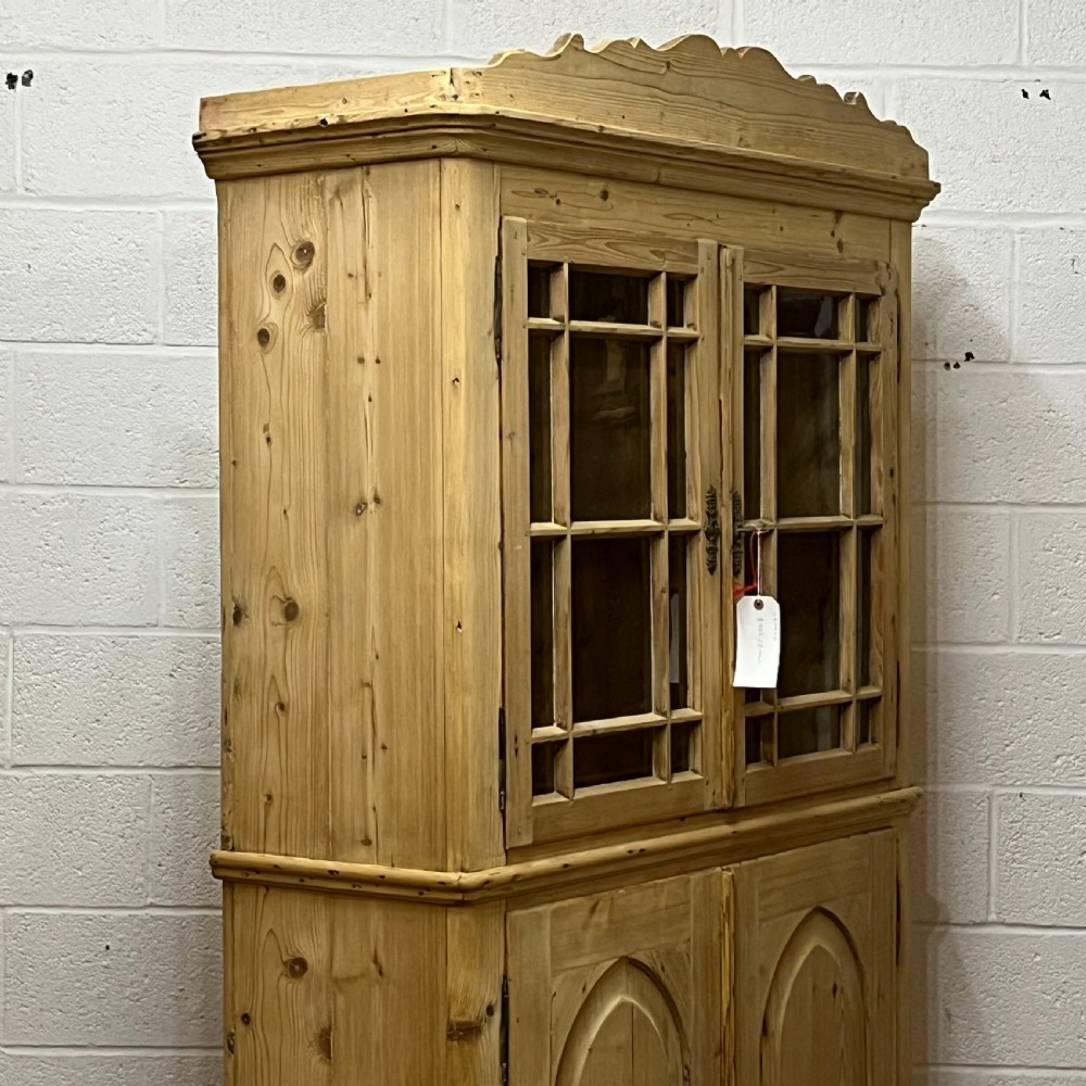Very Old Tall Slim Pine Partly Glazed Cupboard Cabinet View VII