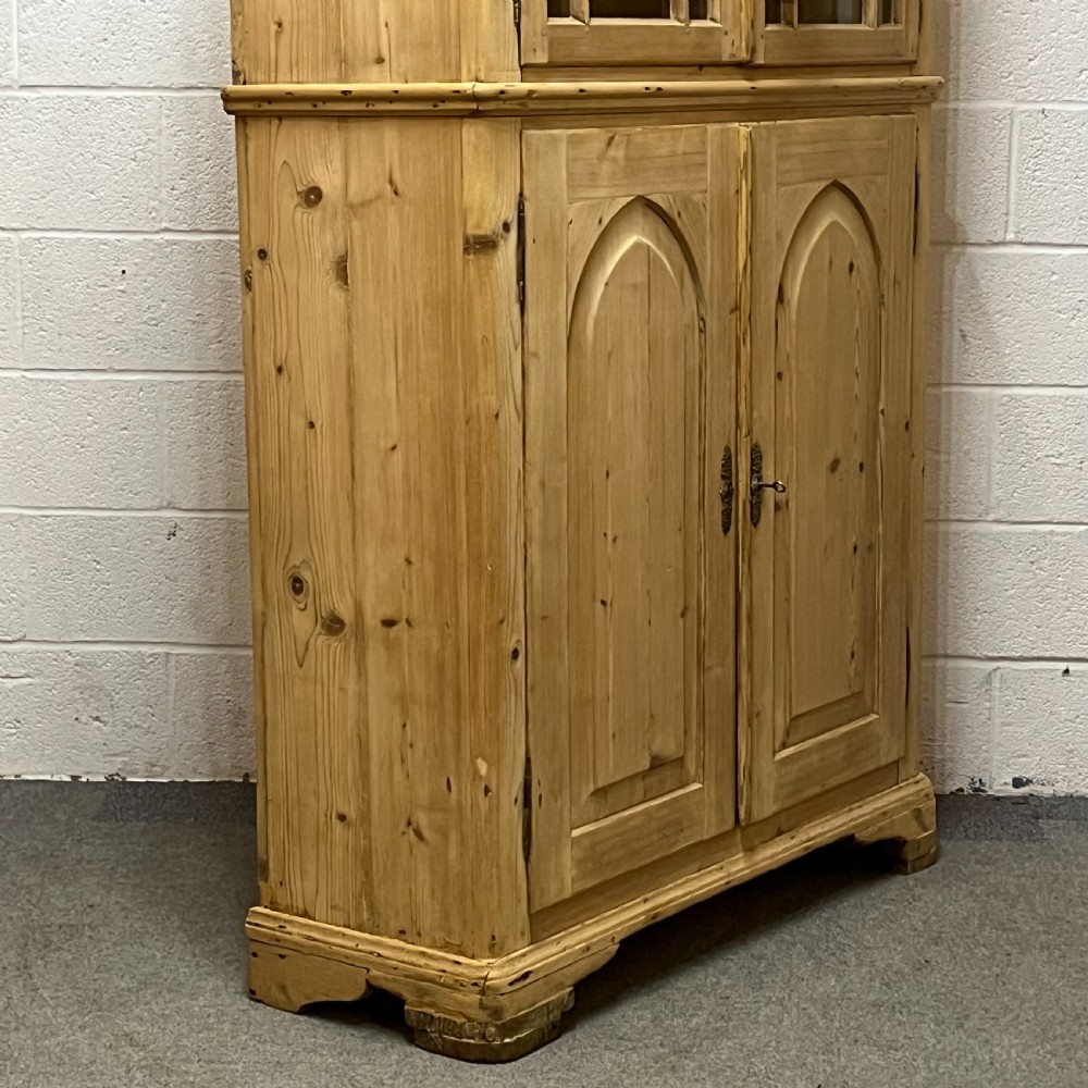 Very Old Tall Slim Pine Partly Glazed Cupboard Cabinet View VIII