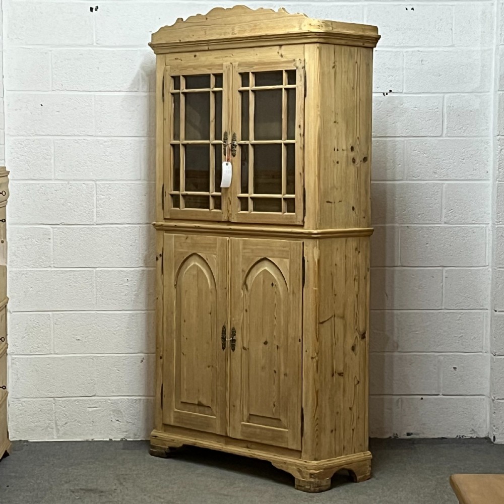 Very Old Tall Slim Pine Partly Glazed Cupboard Cabinet View IX