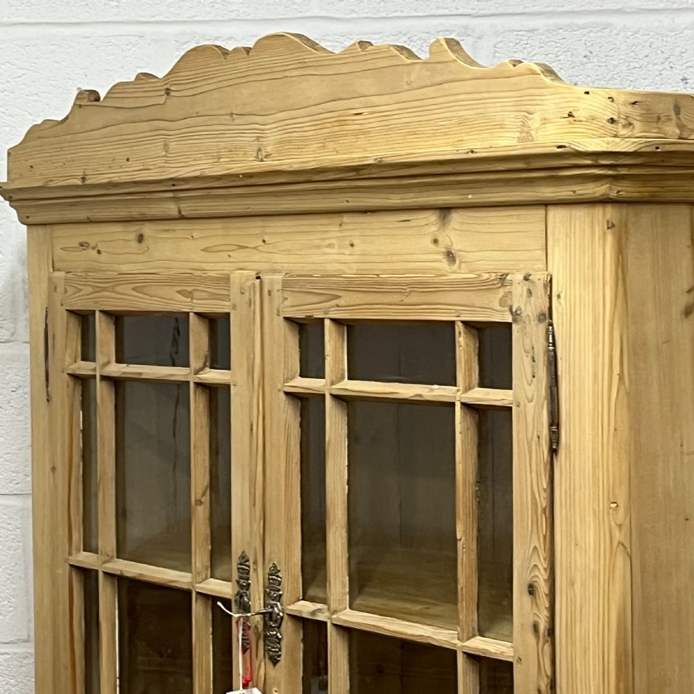 Very Old Tall Slim Pine Partly Glazed Cupboard Cabinet View X