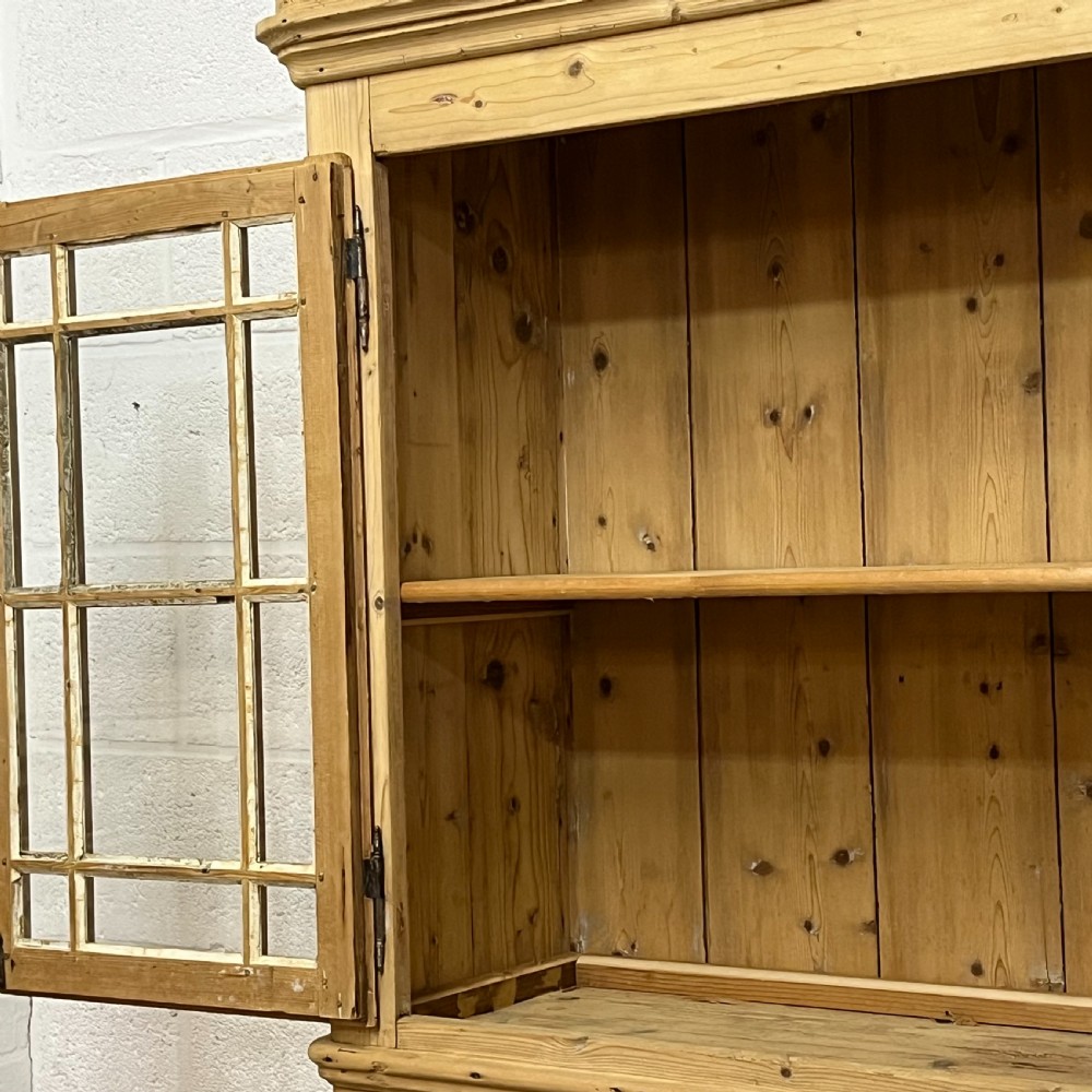 Very Old Tall Slim Pine Partly Glazed Cupboard Cabinet View XI