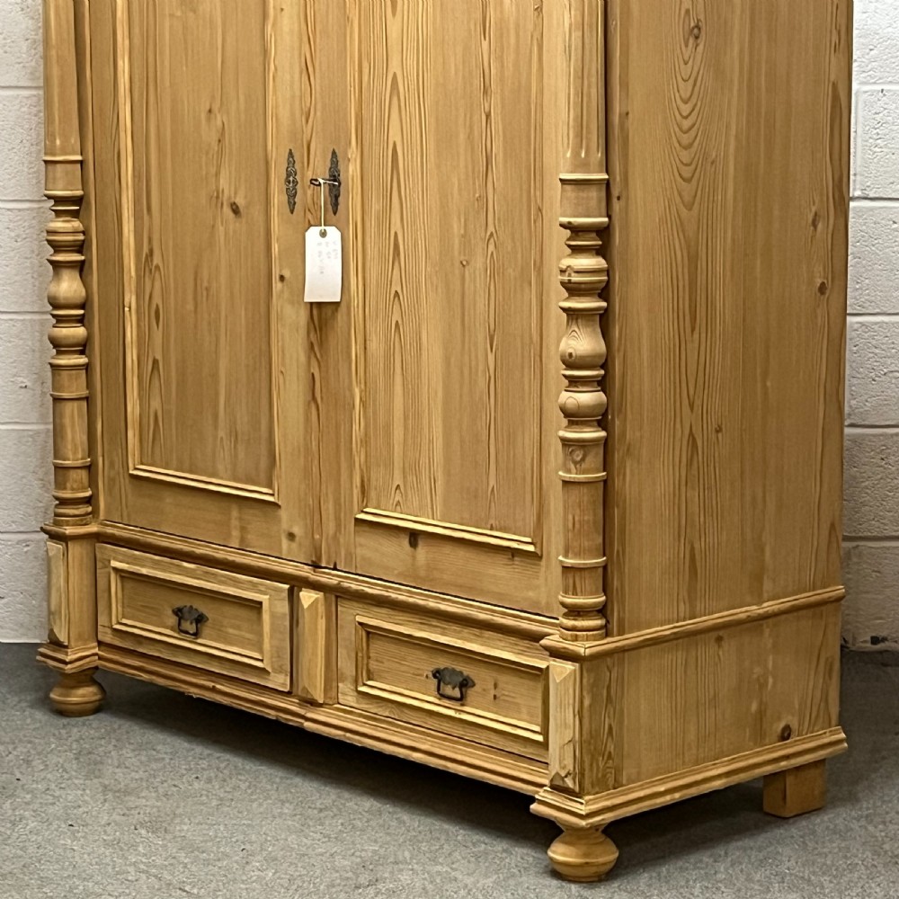 Small Double Antique Pine Wardrobe With 2 Bottom Drawers  View VI