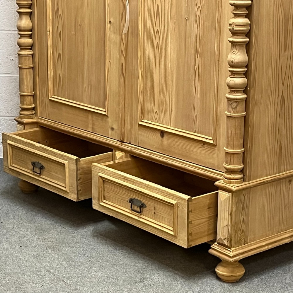 Small Double Antique Pine Wardrobe With 2 Bottom Drawers  View VII