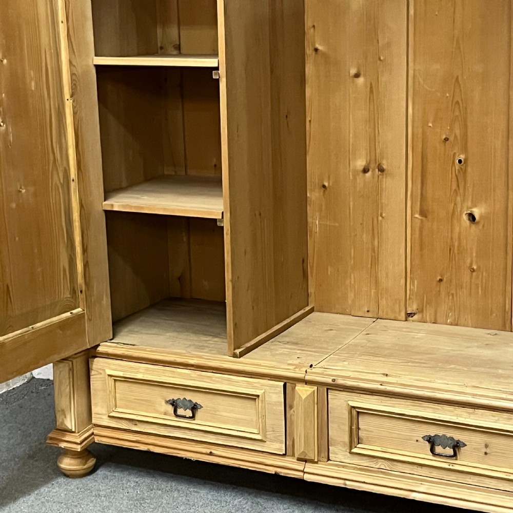 Small Double Antique Pine Wardrobe With 2 Bottom Drawers  View IX