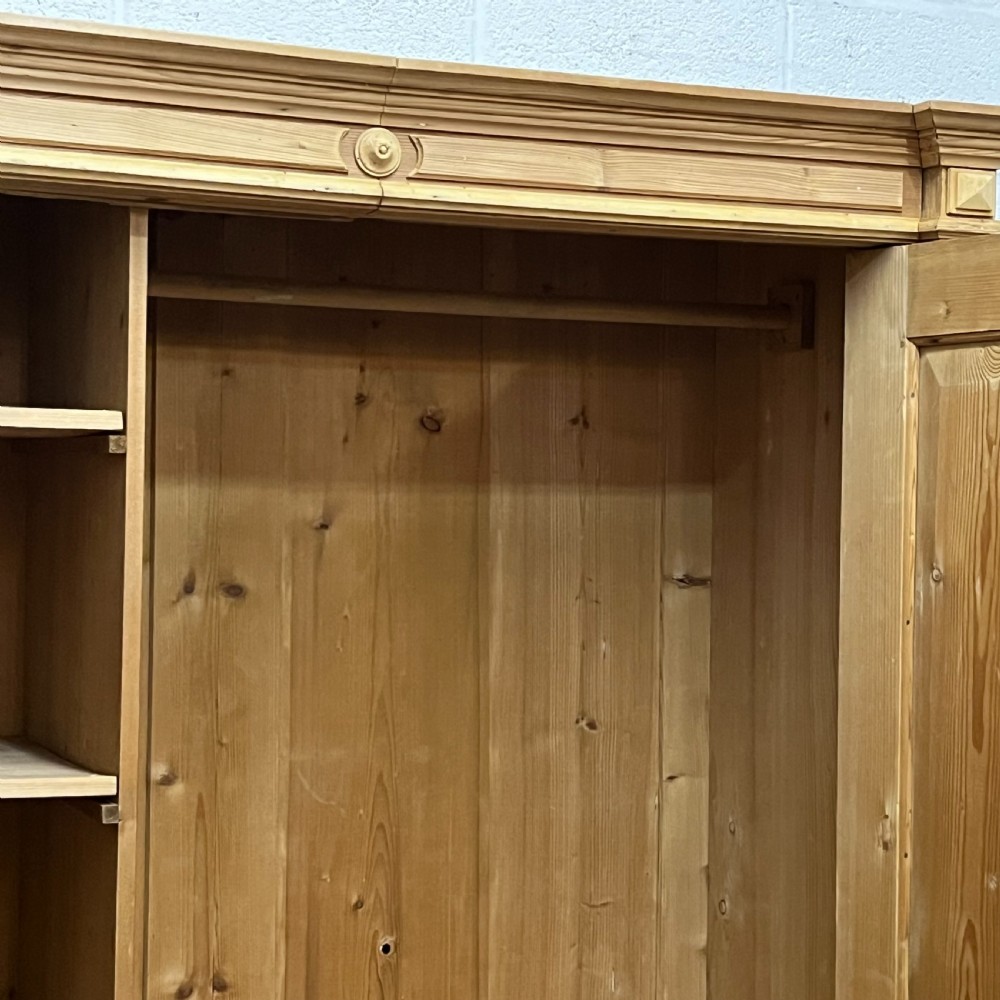 Small Double Antique Pine Wardrobe With 2 Bottom Drawers  View X