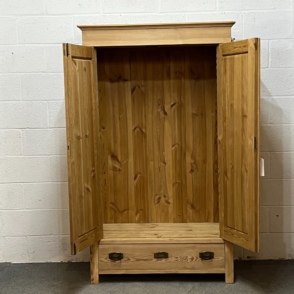 Small 2 Door Antique Pine Wardrobe With Bottom Drawer View II