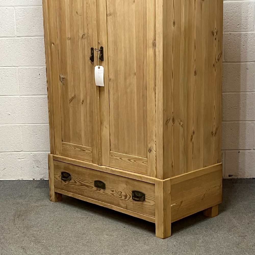 Small 2 Door Antique Pine Wardrobe With Bottom Drawer View VI
