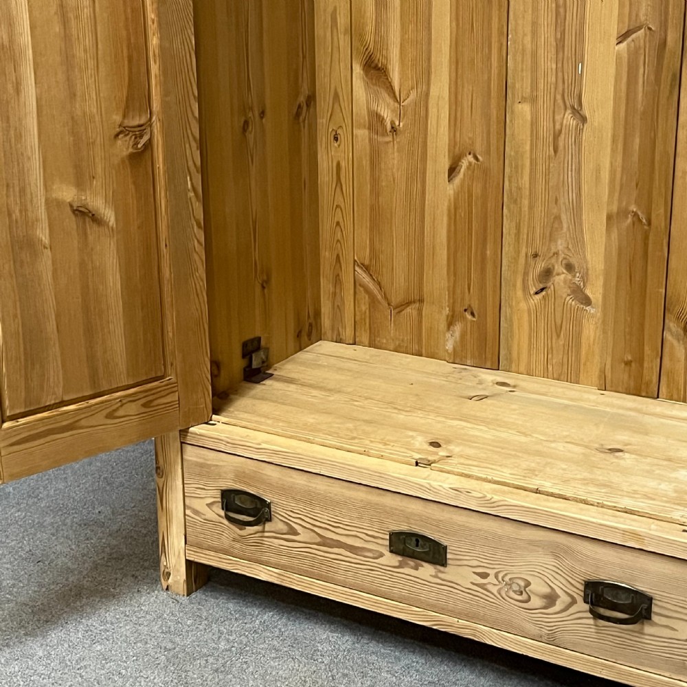 Small 2 Door Antique Pine Wardrobe With Bottom Drawer View VII