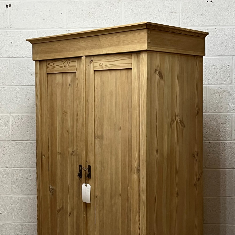 Small 2 Door Antique Pine Wardrobe With Bottom Drawer View IX