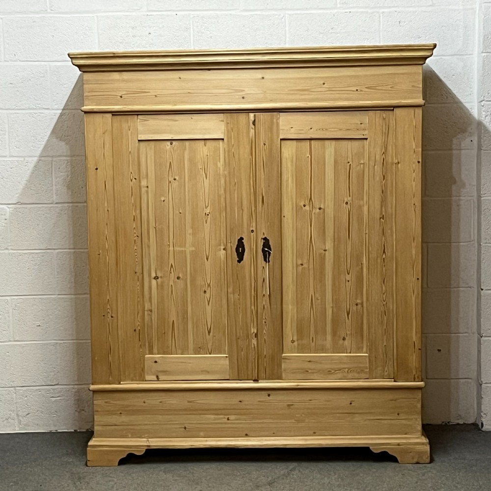 Large Fairly Low Antique Pine Double Wardrobe