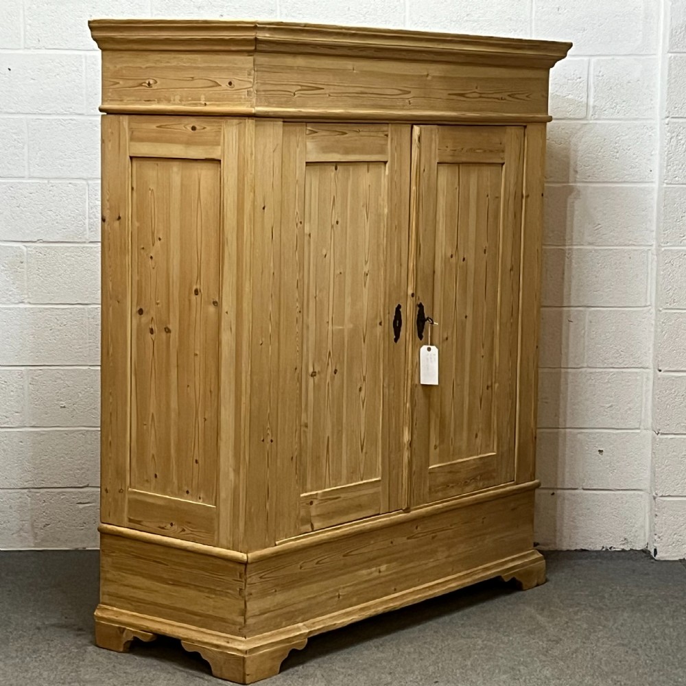 Large Fairly Low Antique Pine Double Wardrobe View IV
