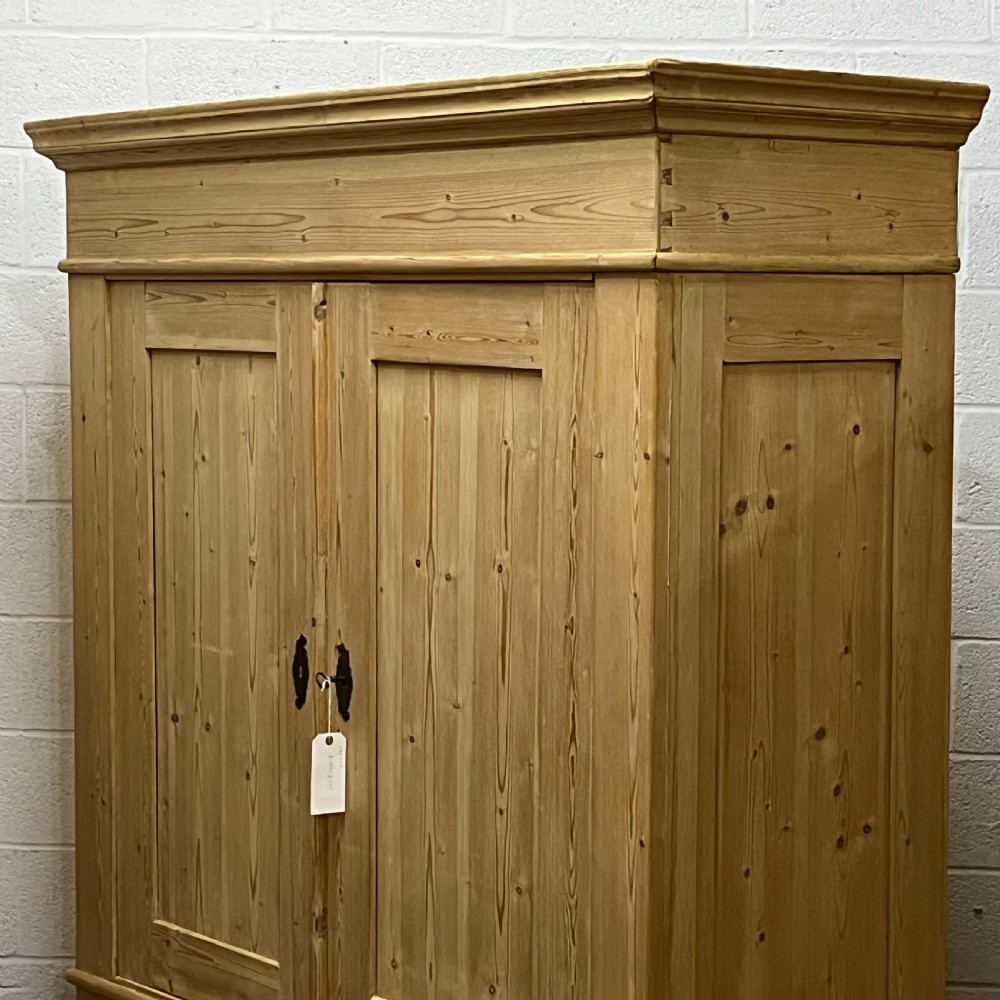 Large Fairly Low Antique Pine Double Wardrobe View V