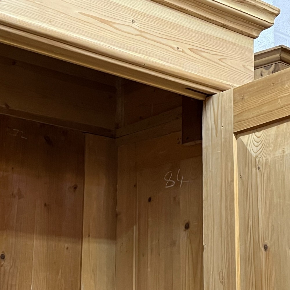 Large Fairly Low Antique Pine Double Wardrobe View VIII