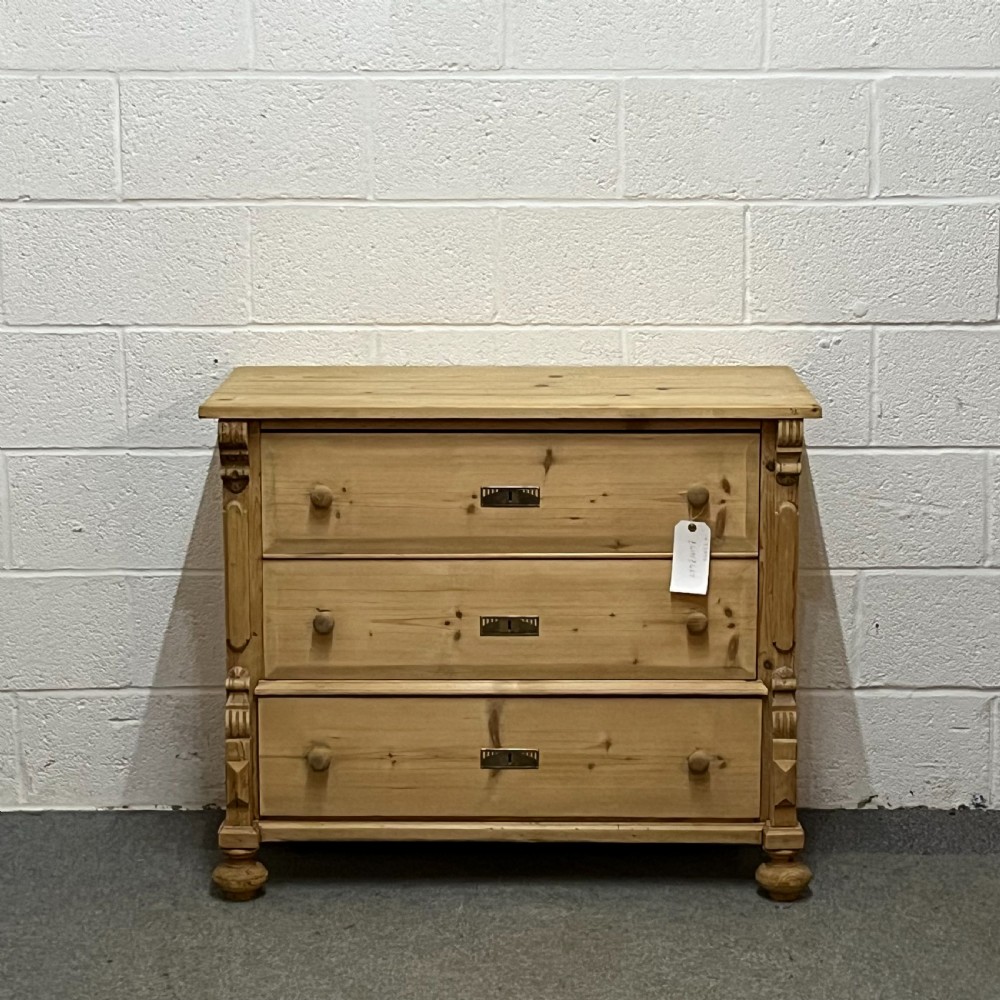 3 Drawer Antique Pine Chest Of Drawers