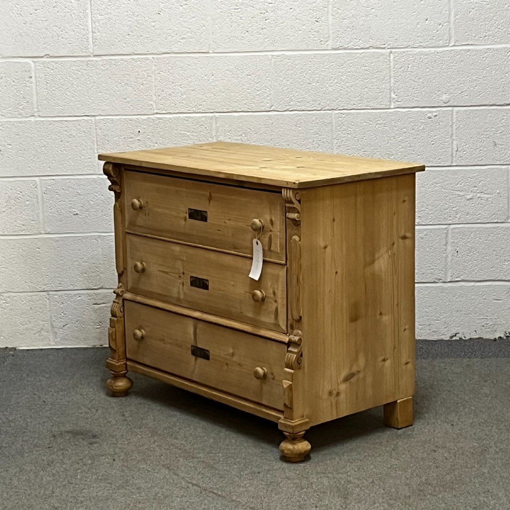 3 Drawer Antique Pine Chest Of Drawers View II