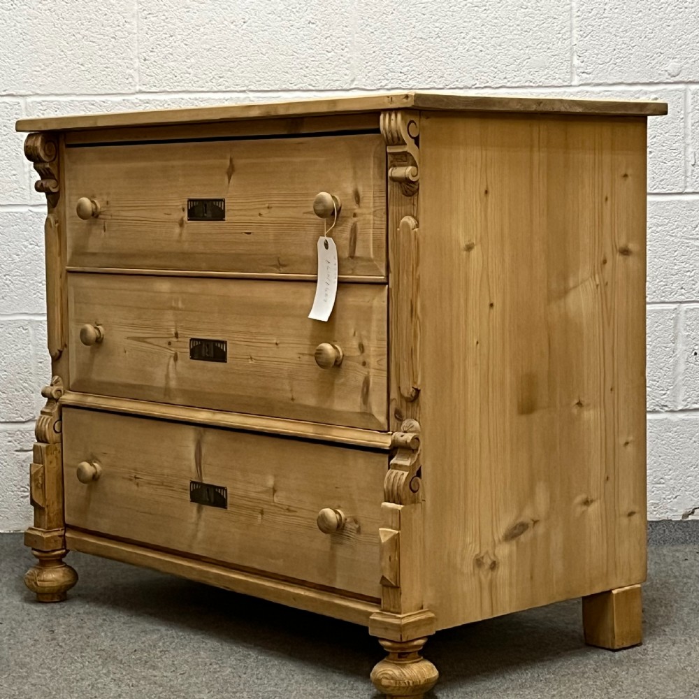 3 Drawer Antique Pine Chest Of Drawers View III