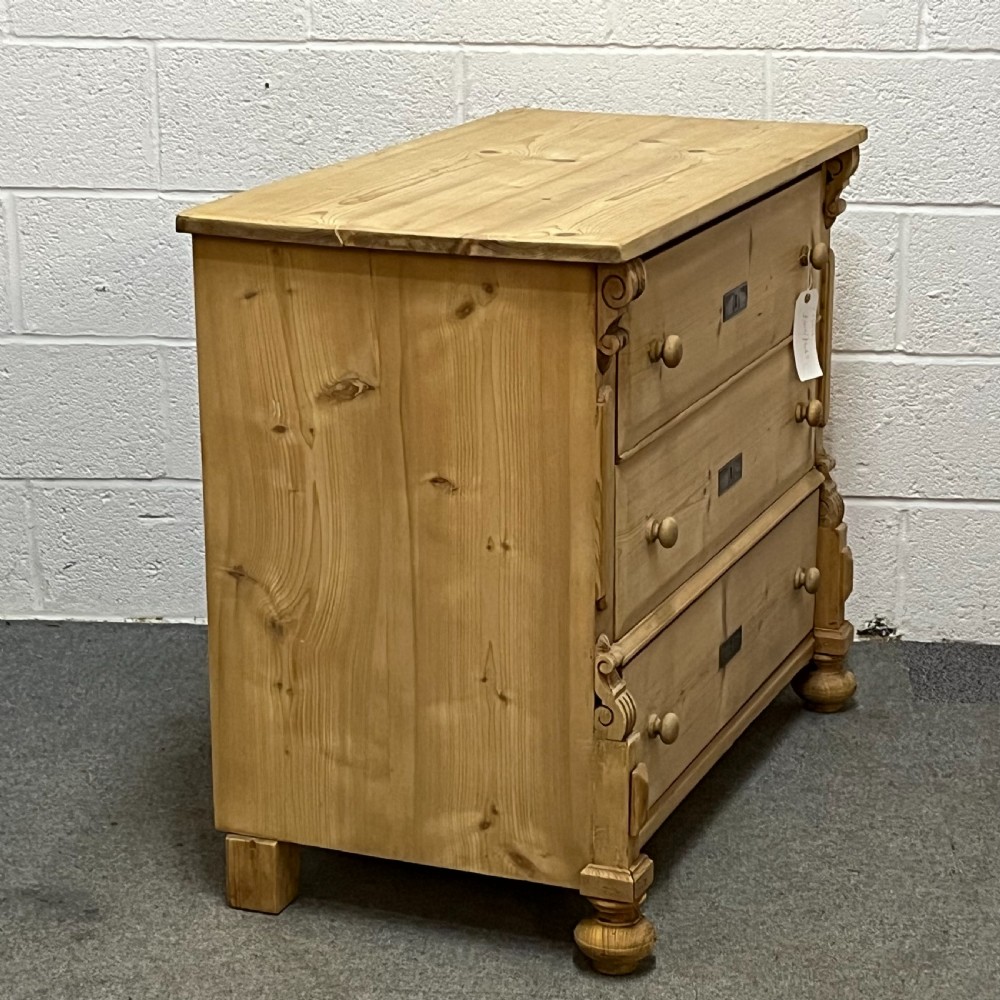 3 Drawer Antique Pine Chest Of Drawers View IV