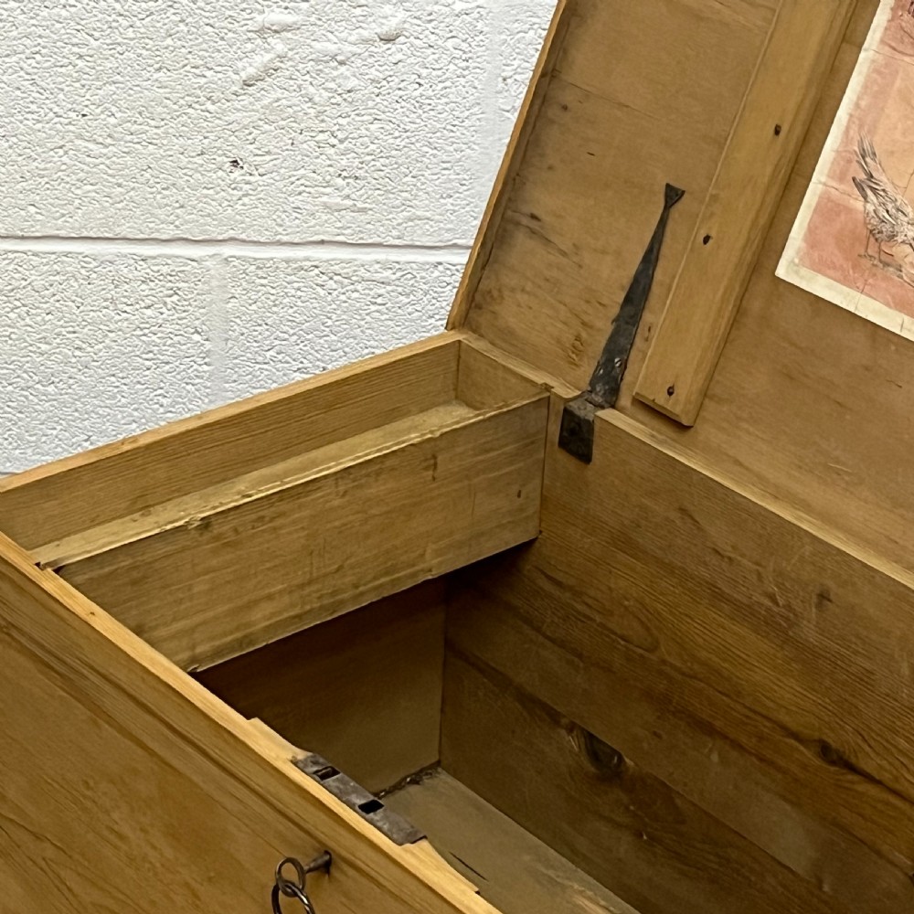 Victorian Pine Flat Top Box Secret Hidden Drawers Inside View VI