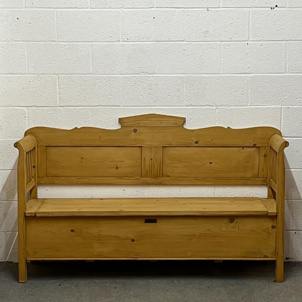 Large Hungarian Antique Pine Box Bench with Lift Up Seat 