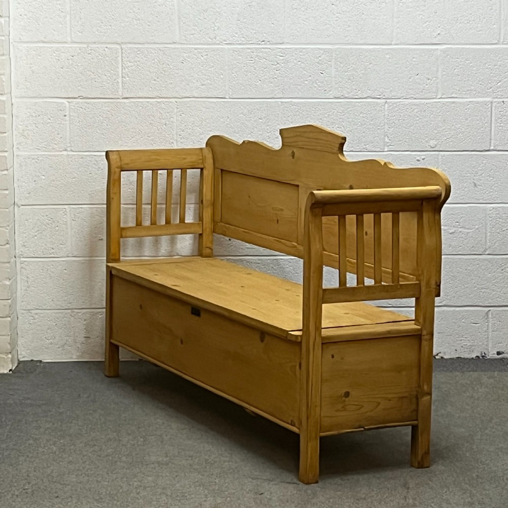 Large Hungarian Antique Pine Box Bench with Lift Up Seat  View II