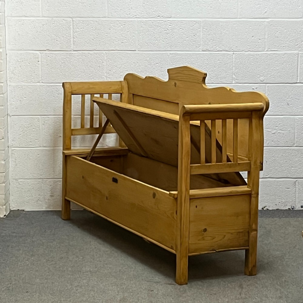 Large Hungarian Antique Pine Box Bench with Lift Up Seat  View III