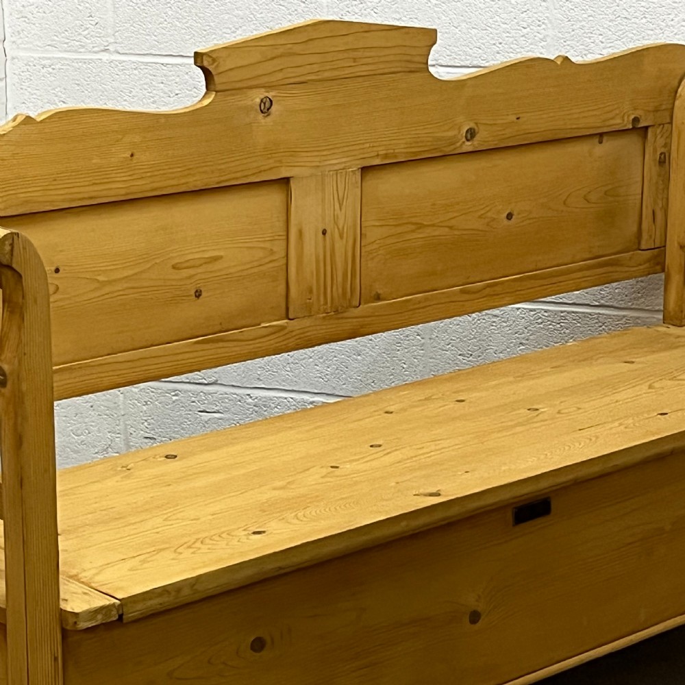 Large Hungarian Antique Pine Box Bench with Lift Up Seat  View IV
