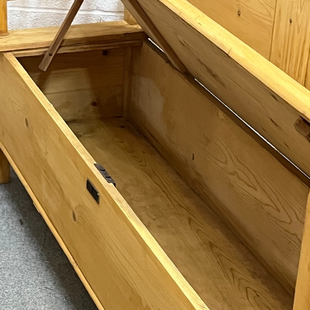 Large Hungarian Antique Pine Box Bench with Lift Up Seat  View V