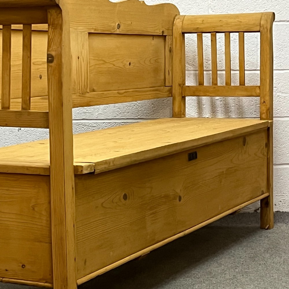 Large Hungarian Antique Pine Box Bench with Lift Up Seat  View VI