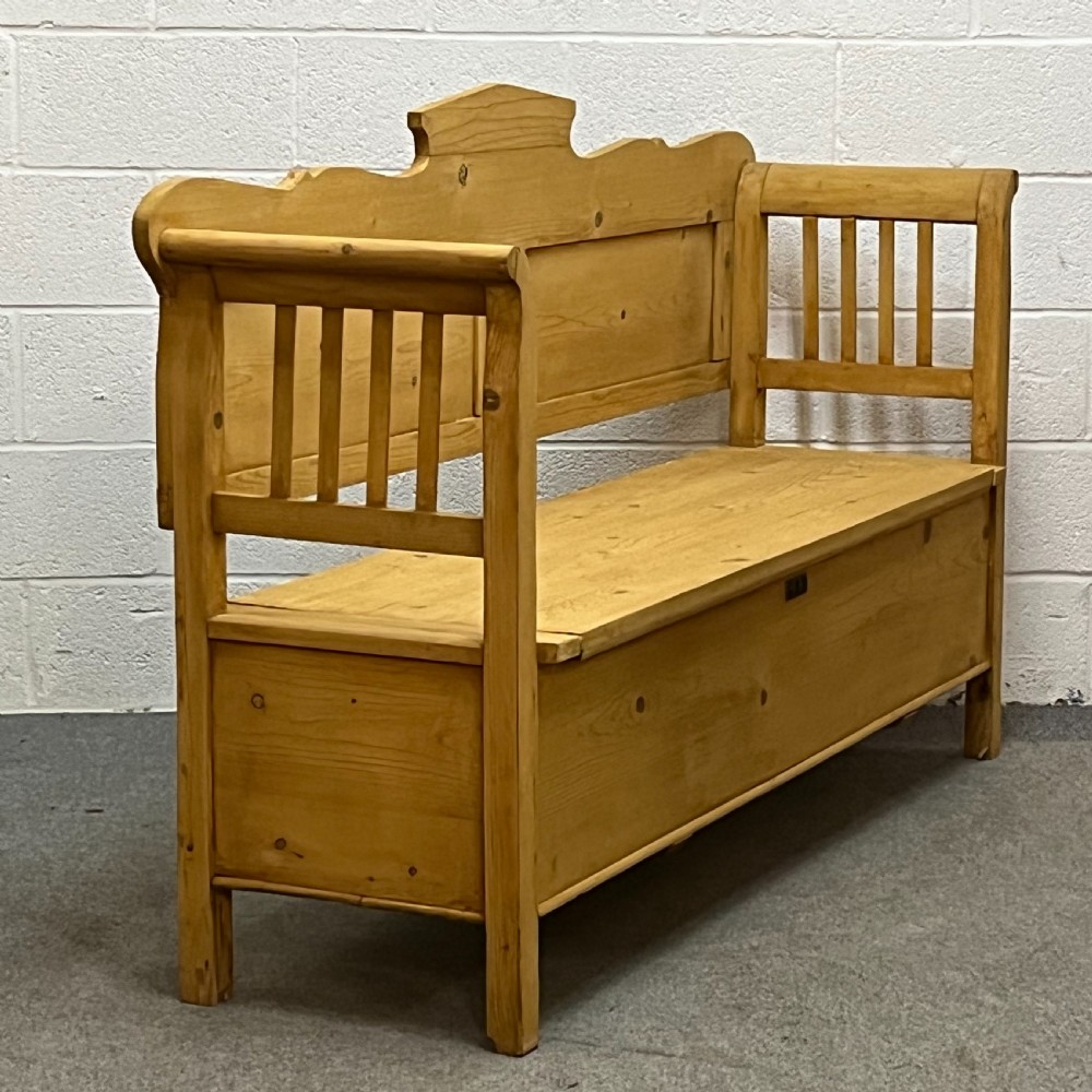 Large Hungarian Antique Pine Box Bench with Lift Up Seat  View VII