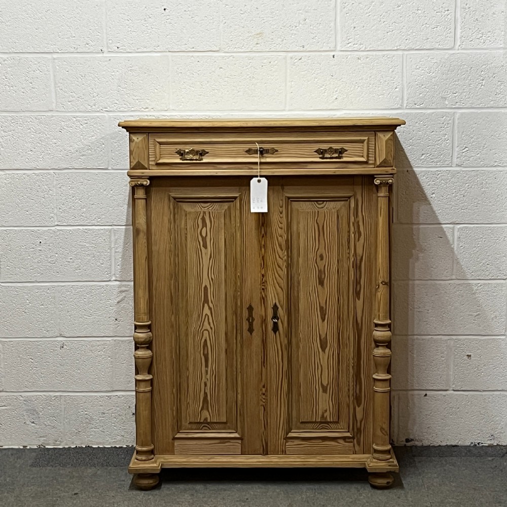 Tall Slim 2 Door Antique Pine Cupboard WIth Top Drawer