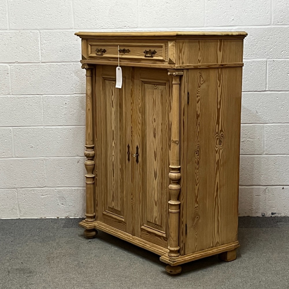Tall Slim 2 Door Antique Pine Cupboard WIth Top Drawer View II