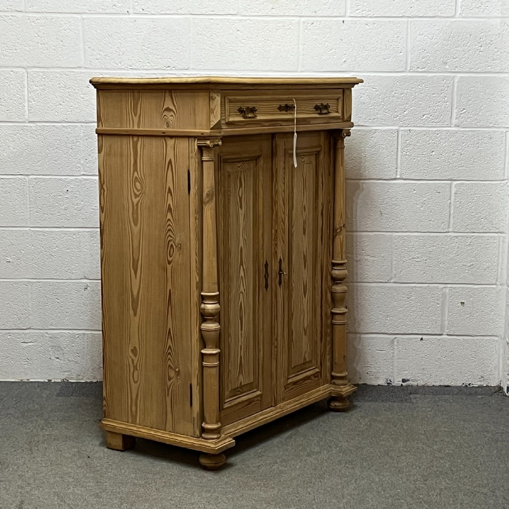 Tall Slim 2 Door Antique Pine Cupboard WIth Top Drawer View III