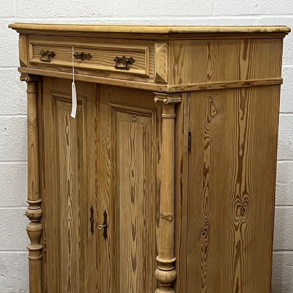 Tall Slim 2 Door Antique Pine Cupboard WIth Top Drawer View IV