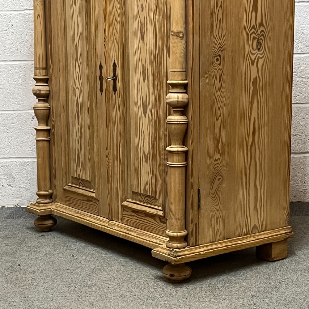 Tall Slim 2 Door Antique Pine Cupboard WIth Top Drawer View V