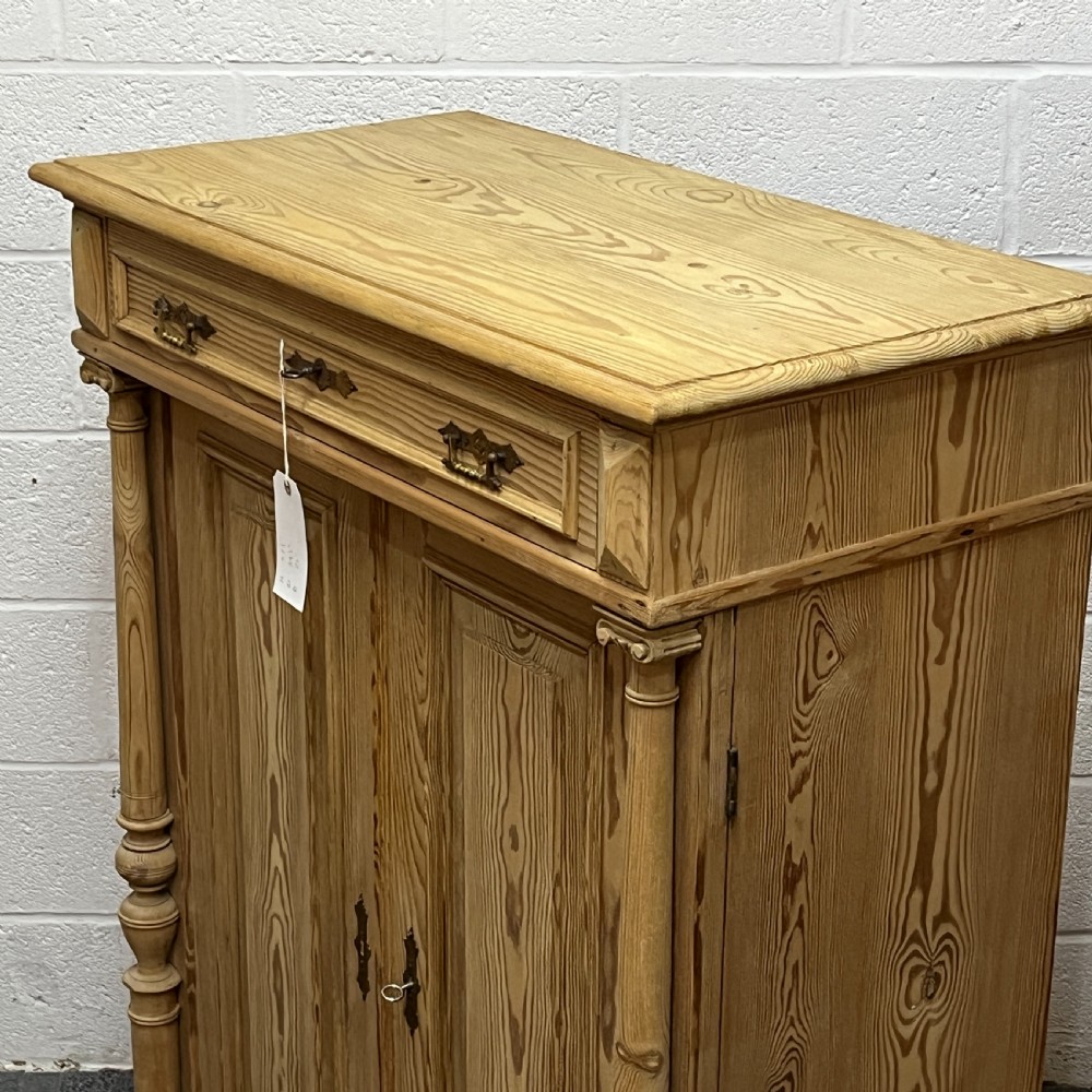Tall Slim 2 Door Antique Pine Cupboard WIth Top Drawer View VI