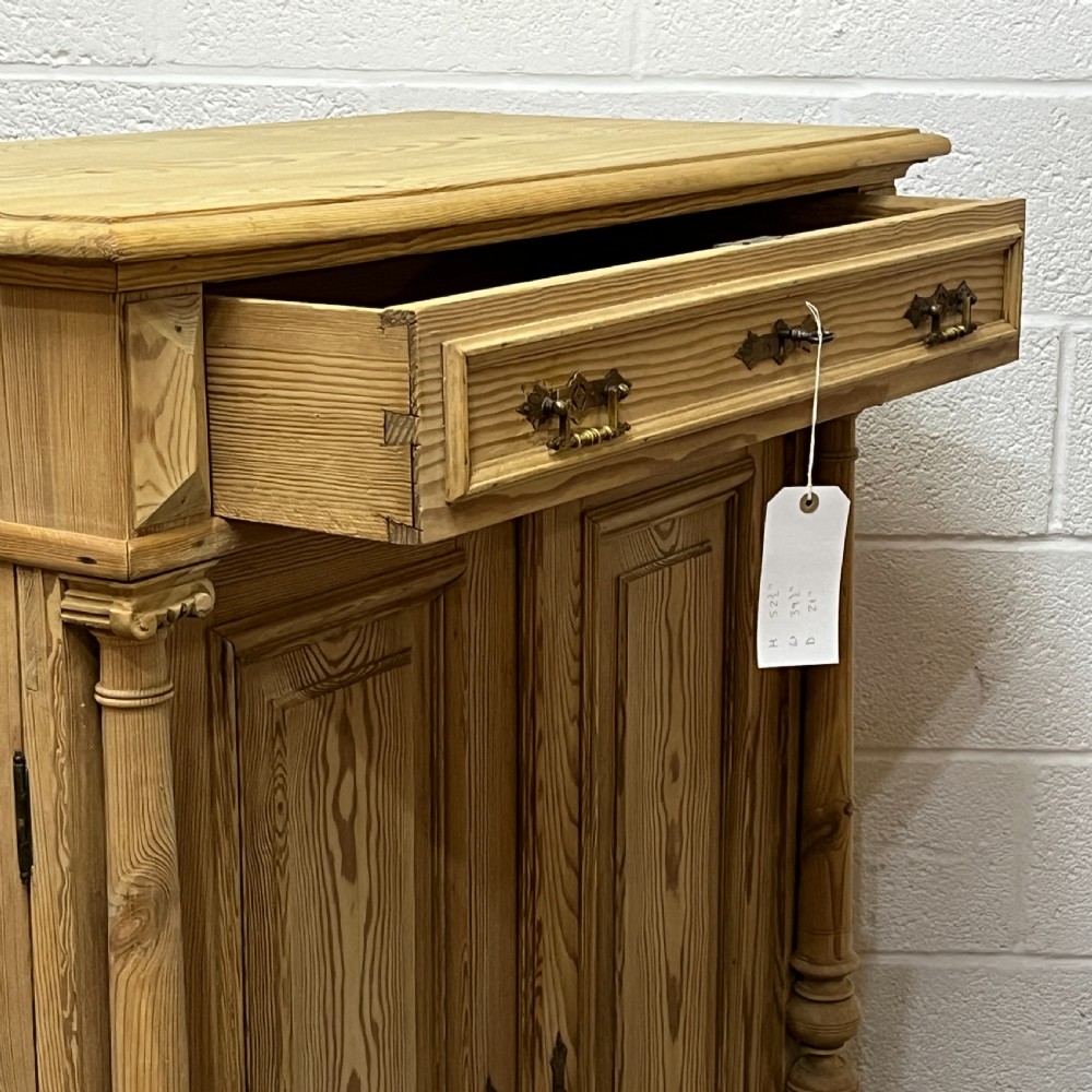 Tall Slim 2 Door Antique Pine Cupboard WIth Top Drawer View VII