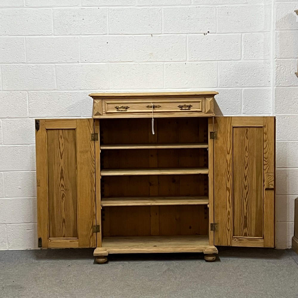 Tall Slim 2 Door Antique Pine Cupboard WIth Top Drawer View VIII