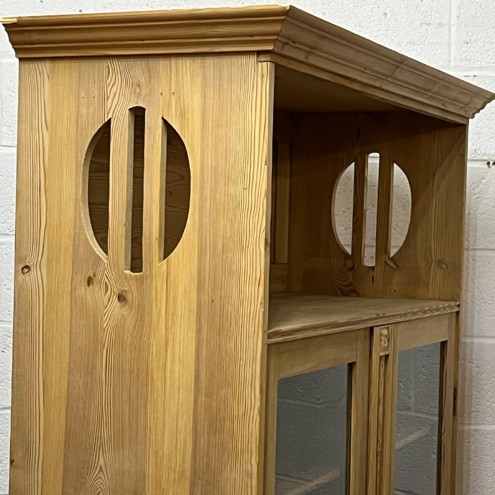 Large 1930's East German Partly Glazed Pine Display Cabinet  View V
