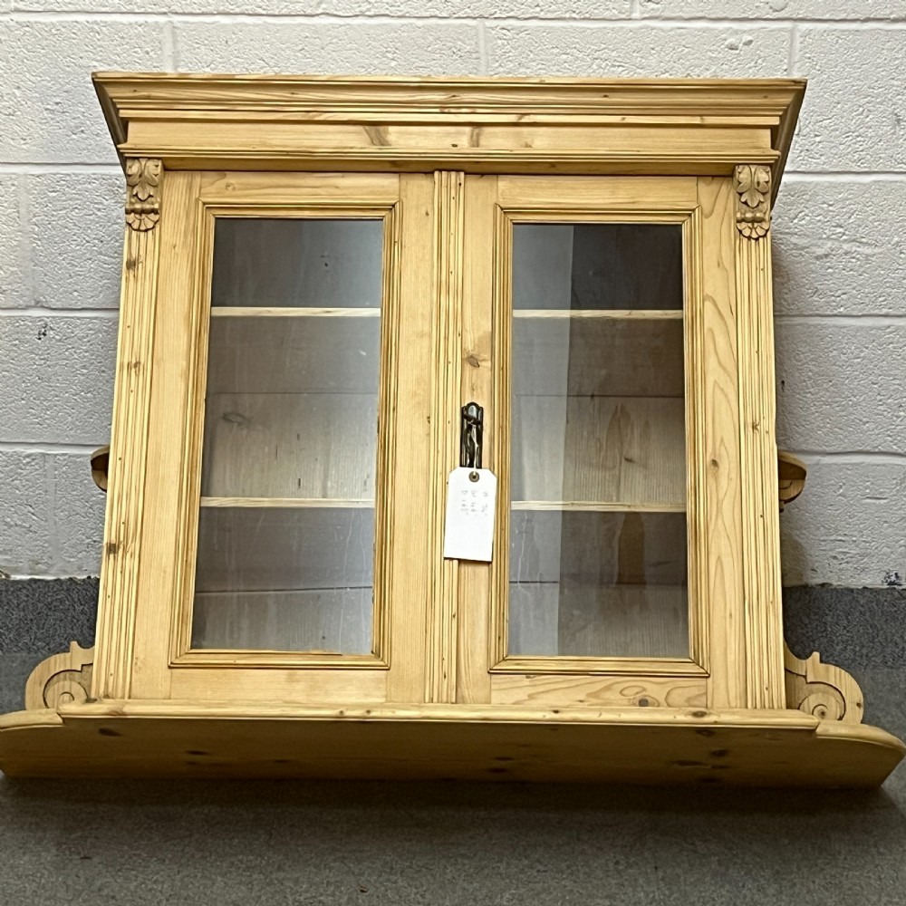 Large Antique Pine Glazed Wall Hanging Cabinet View II