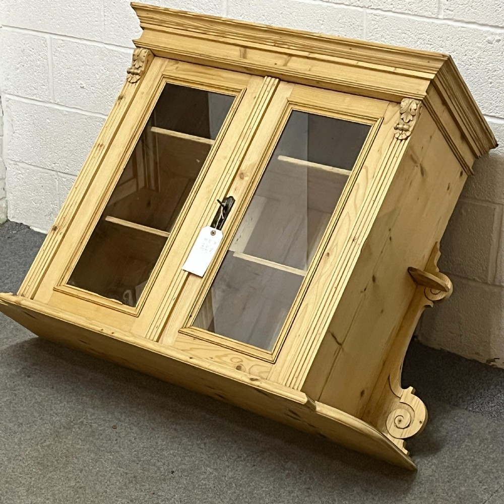 Large Antique Pine Glazed Wall Hanging Cabinet View III
