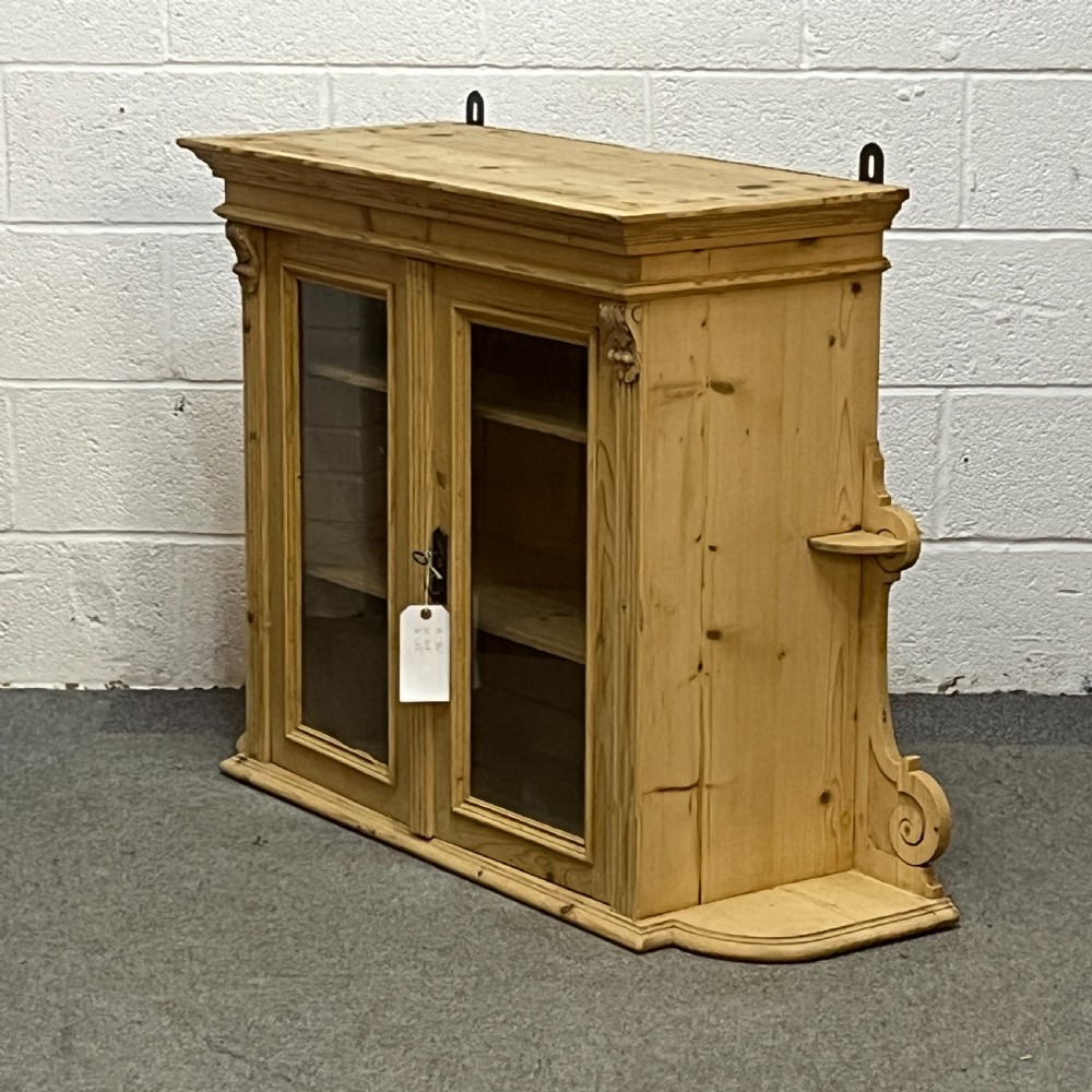Large Antique Pine Glazed Wall Hanging Cabinet View IV