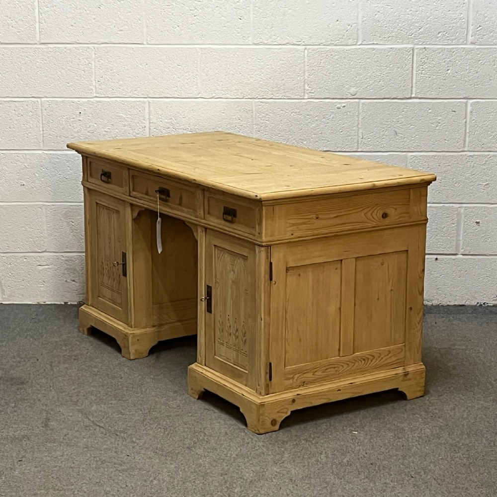 Large Antique Pine Pedestal Desk View II