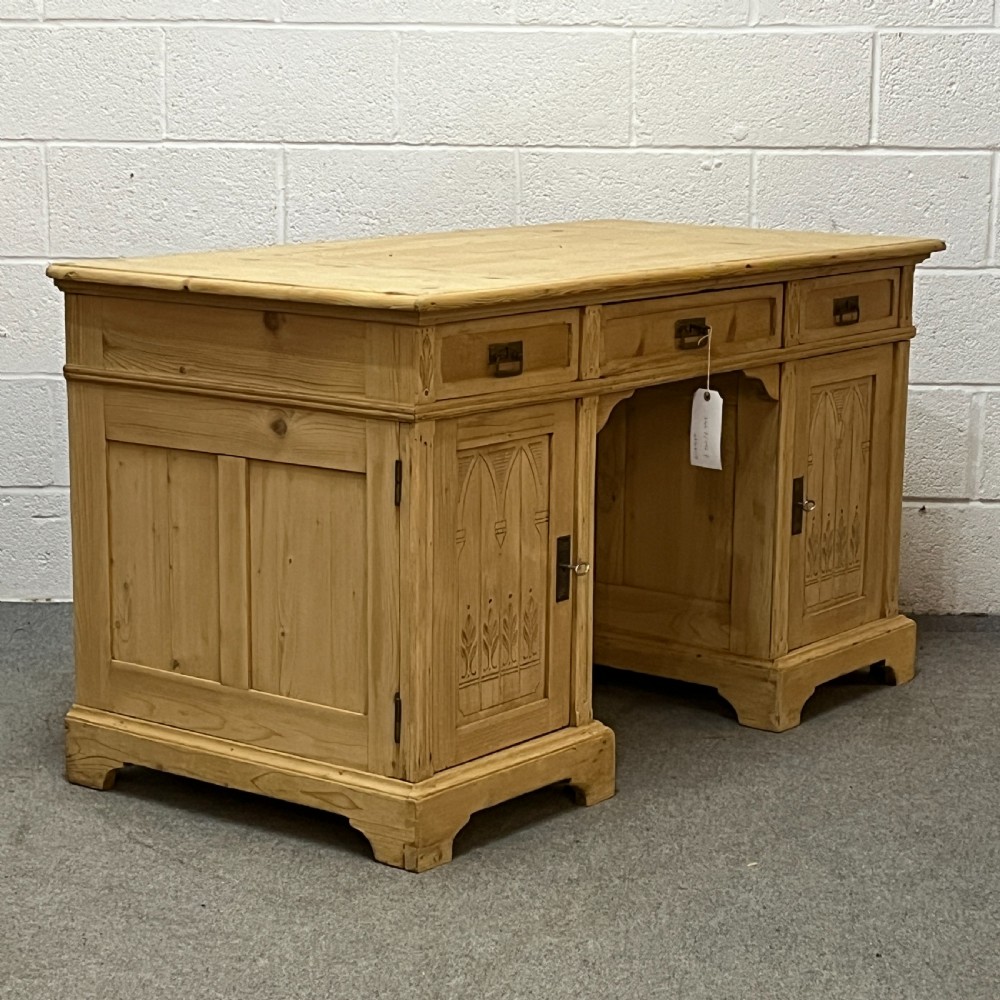 Large Antique Pine Pedestal Desk View III