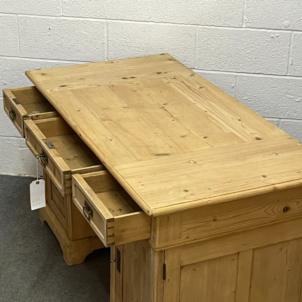 Large Antique Pine Pedestal Desk View V