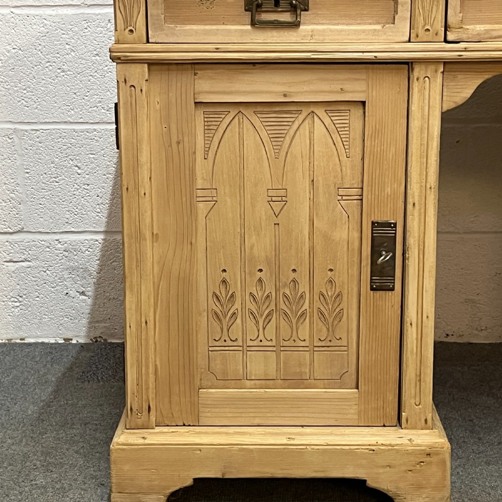 Large Antique Pine Pedestal Desk View VI