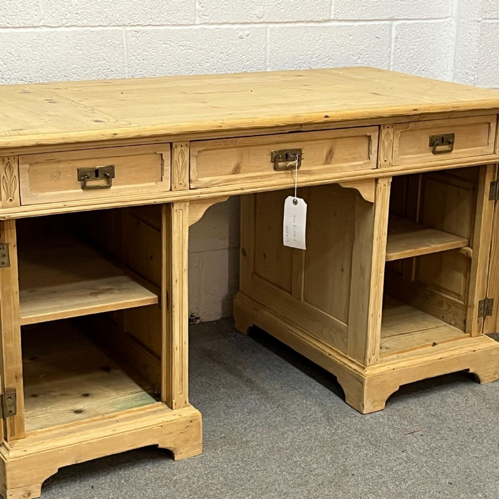 Large Antique Pine Pedestal Desk View IX