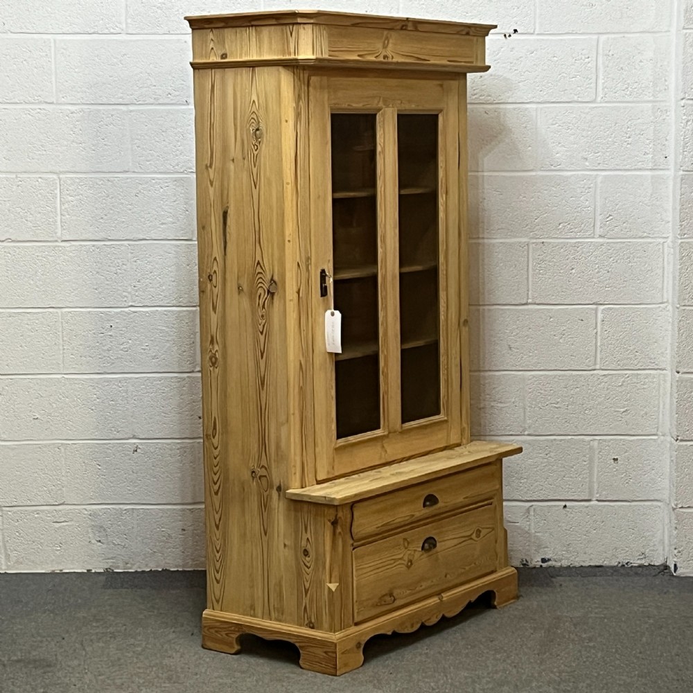 Small Antique Pine Single Glazed Door Dresser 2 Bottom Drawers View II