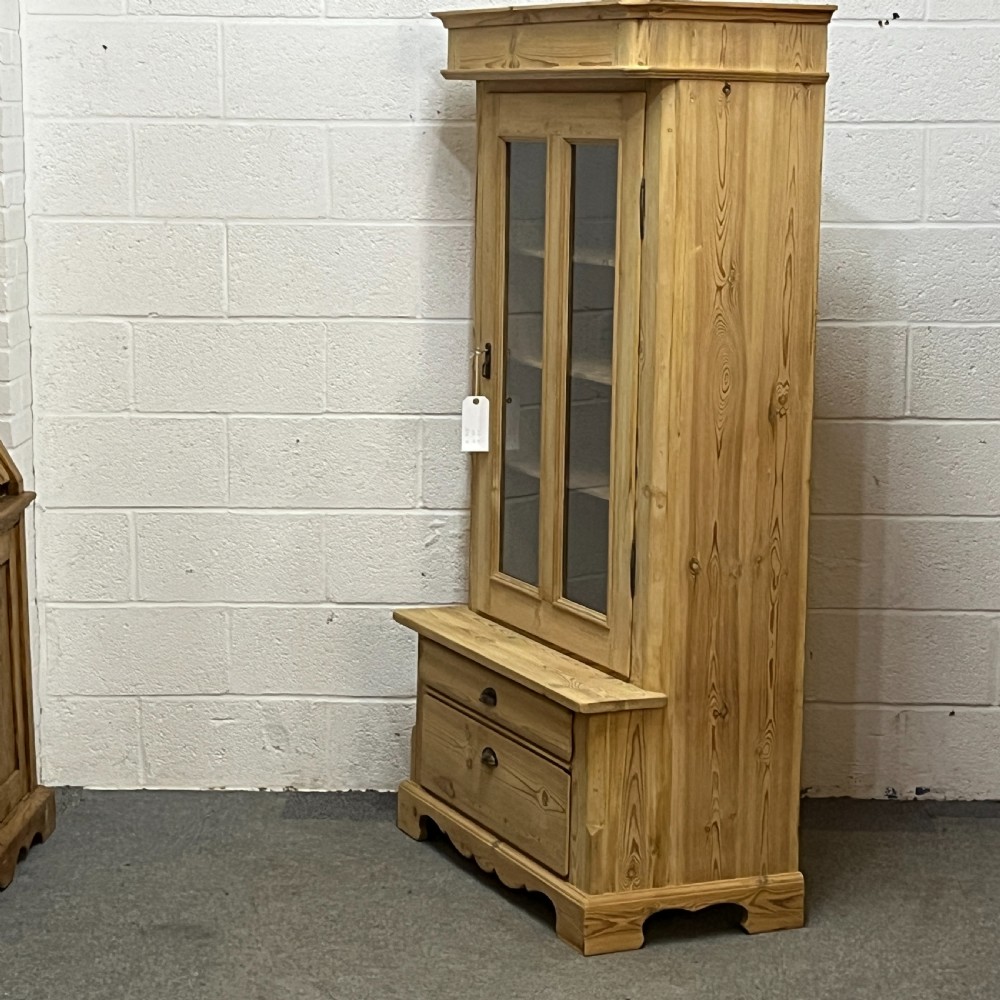 Small Antique Pine Single Glazed Door Dresser 2 Bottom Drawers View III