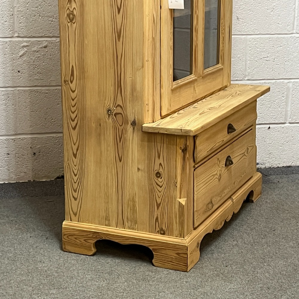 Small Antique Pine Single Glazed Door Dresser 2 Bottom Drawers View V
